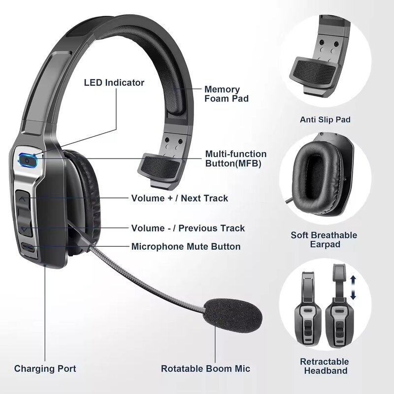 Wireless Headset Manufacturer - Hands Free ENC Noise Canceling for Call Center Trucker BT