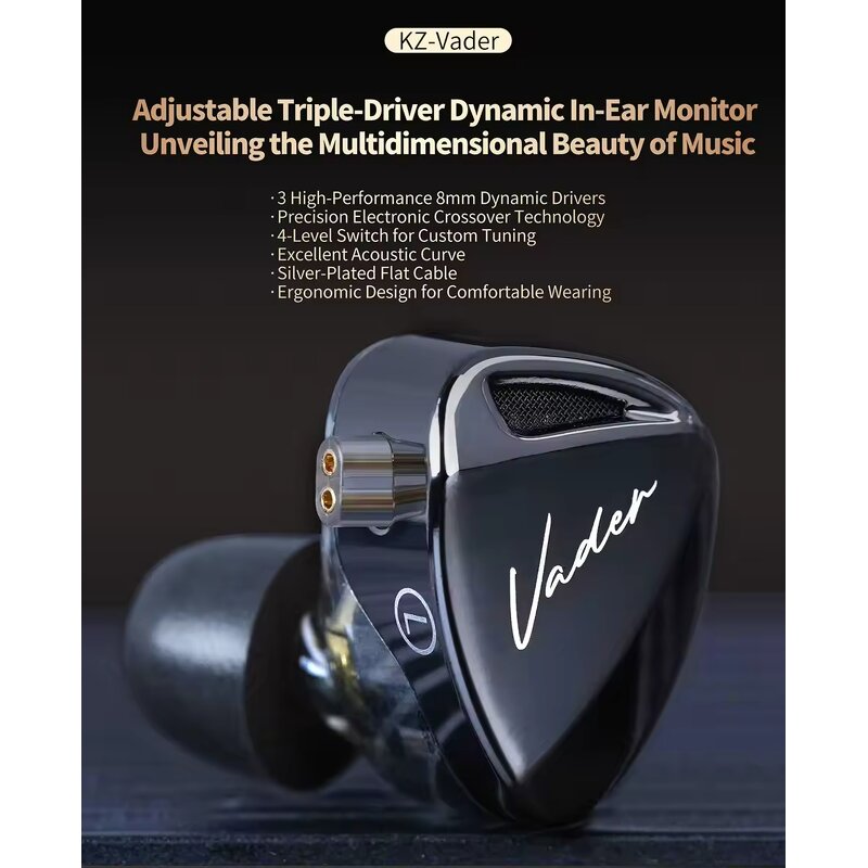 Wired Earbud Manufacturer - KZ Vader 0.75mm Pins Triple Driver In-Ear Monitor Music HiFi IEM with 4 Tuning Levels