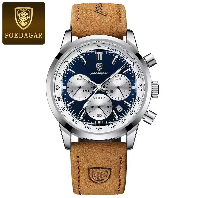 Wristwatch Manufacturer - POEDAGAR 921 Fashion Casual Waterproof Luminous High-quality Leather Quartz