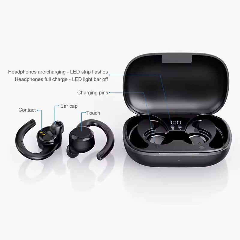 TWS Headset Manufacturer - Wholesale U5 Semi-in-Ear Sports Active Noise Cancellation IPX-6 LED