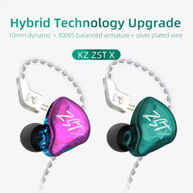Earphones Manufacturer - New KZ ZST X 1BA 1DD Hybrid HIFI In-ear Bass Sport Noise Cancelling Updated Version