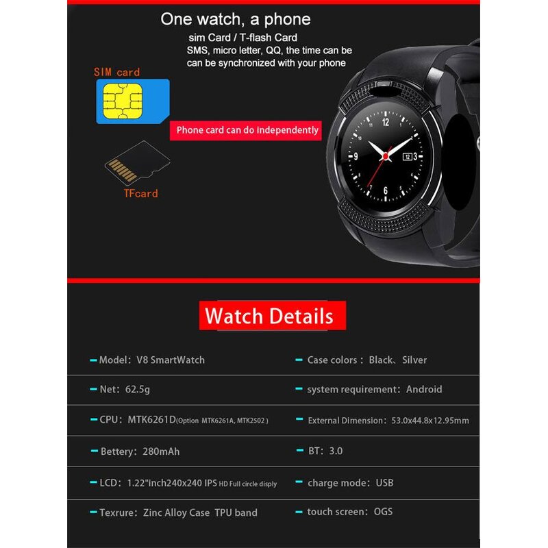 Kids Smart Watch Manufacturer - V8 GPS Tracking SIM Card Support Camera & Mobile Information Alerts