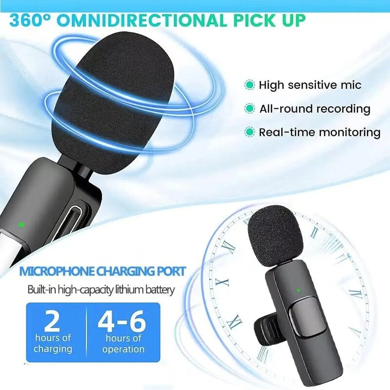 Lavalier Microphone Manufacturer - K8 K9 Portable Mini Clip-on Wireless Lapel Noise Cancelling USB for Smart Phones iPhone iPad