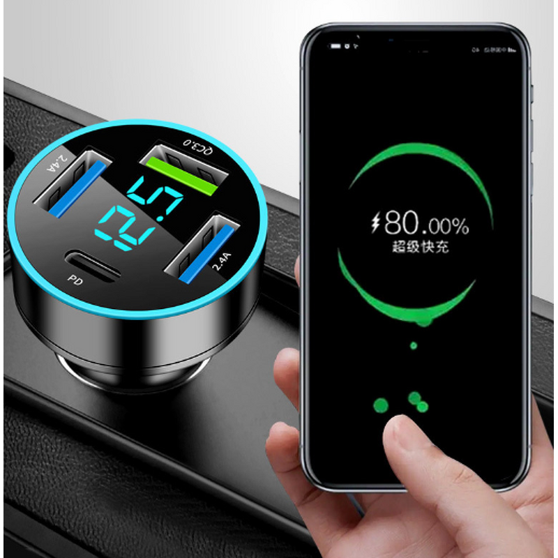 Car Charger Manufacturer - 4 in 1 USB 4 Ports 66W Fast PD QC3.0 with Led