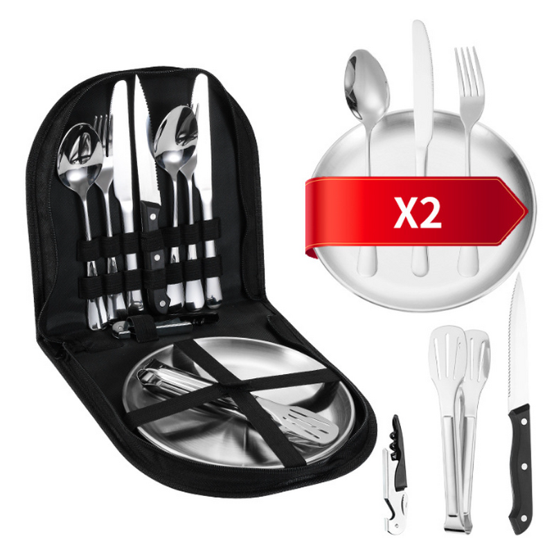 Cutlery Set Manufacturer - Outdoor Picnic Portable Bag Packing Gold with Spoon Fork Steak Knife Opener Plate