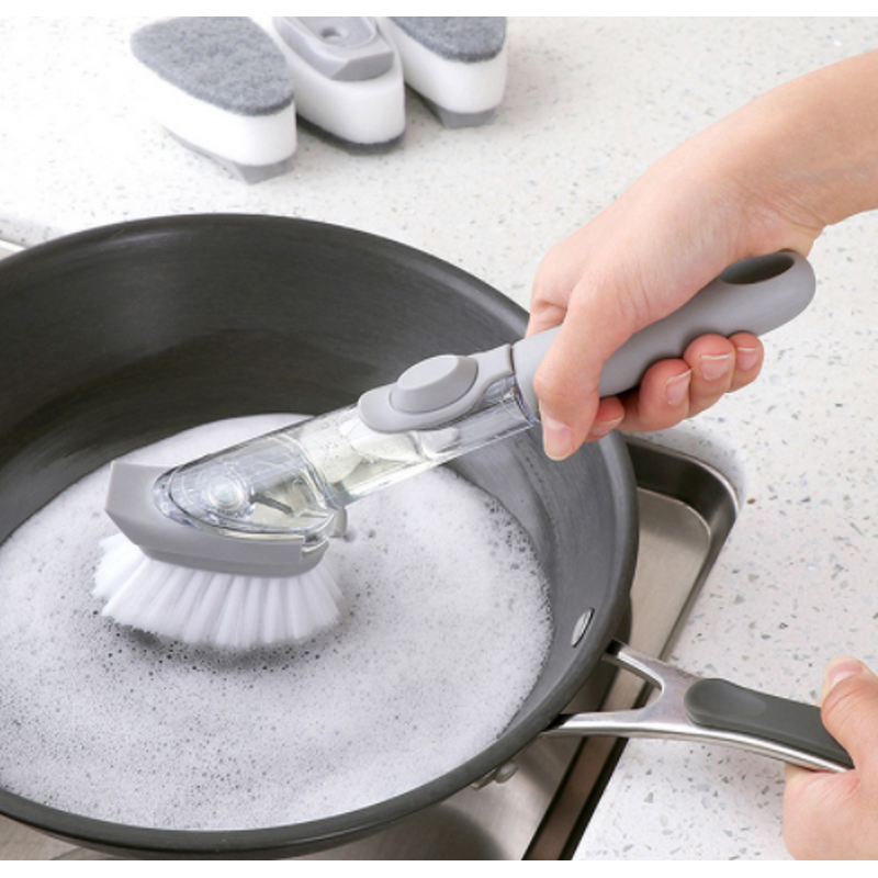 Dish Brush Manufacturer - Plastic Soap Dispenser Pot Scrubber Sink with 2 Replacement Sponge Head