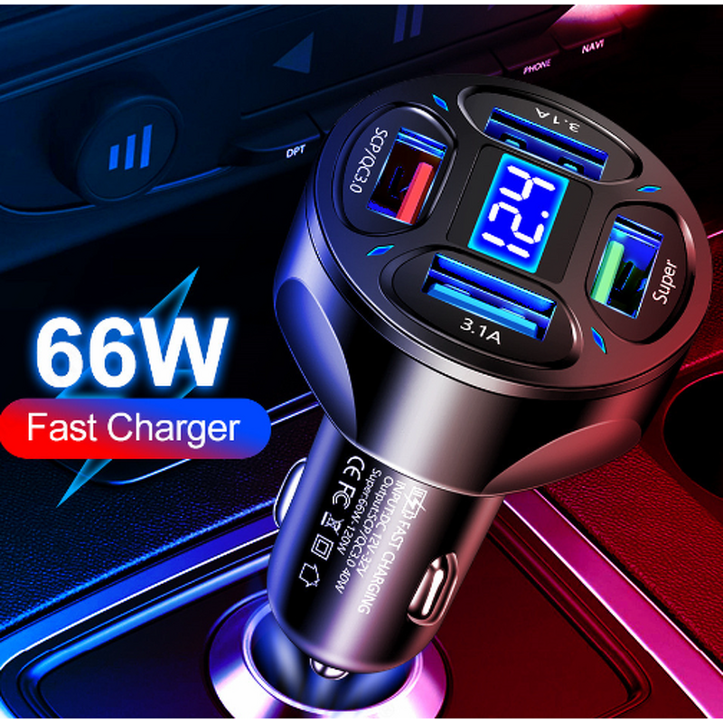 Car Charger Manufacturer - 5V 4.8A for Cigarette Lighter 4 USB Digital Display Voltmeter Fast Charging