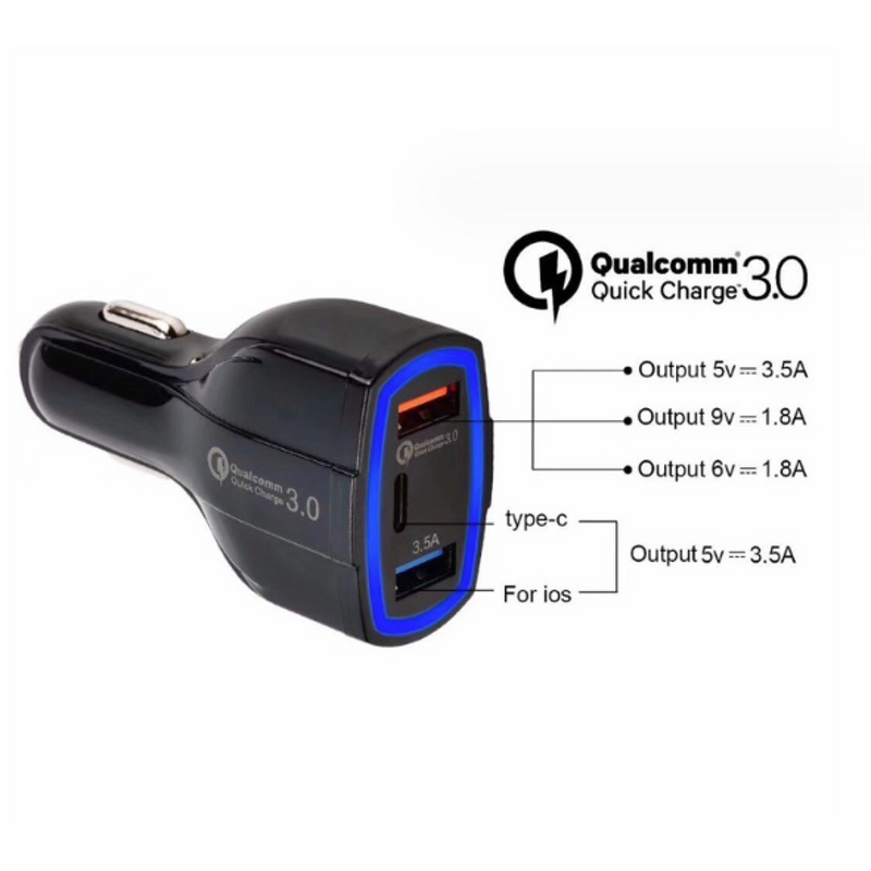 Car Charger Manufacturer - Flame Resistant Type c 2 Usb a 1 Fast Charging Led Light for Phone