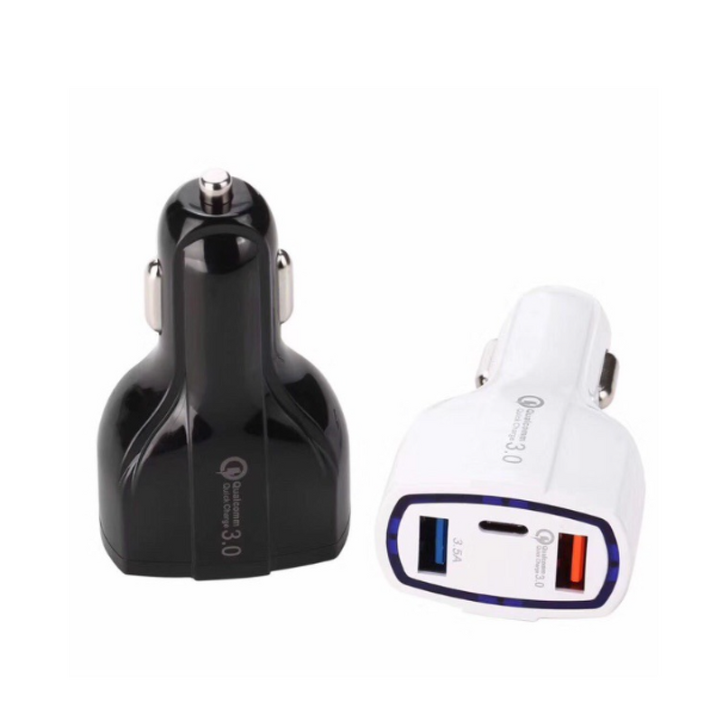 Car Charger Manufacturer - Flame Resistant Type c 2 Usb a 1 Fast Charging Led Light for Phone