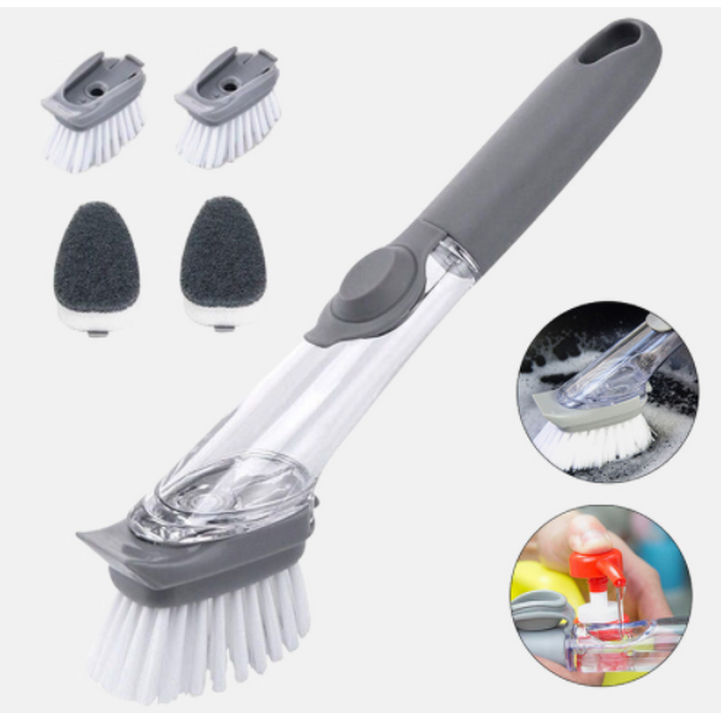 Dish Brush Manufacturer - Plastic Soap Dispenser Pot Scrubber Sink with 2 Replacement Sponge Head