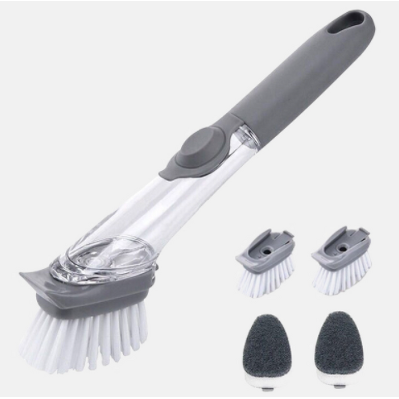 Dish Brush Manufacturer - Plastic Soap Dispenser Pot Scrubber Sink with 2 Replacement Sponge Head