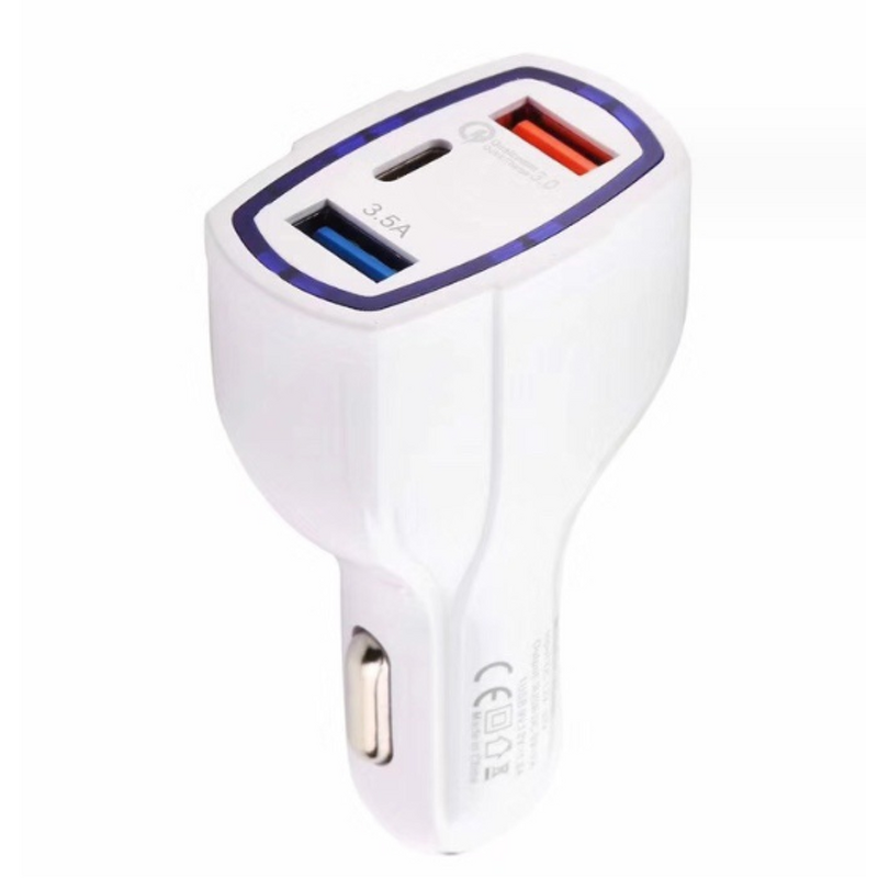 Car Charger Manufacturer - Flame Resistant Type c 2 Usb a 1 Fast Charging Led Light for Phone
