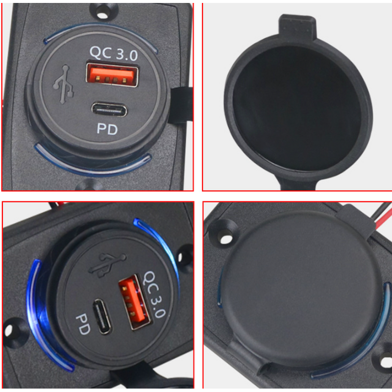 Car Charger Manufacturer - Auto 24V Dual Port Type C PD & QC 3.0 USB with Mounting Panel
