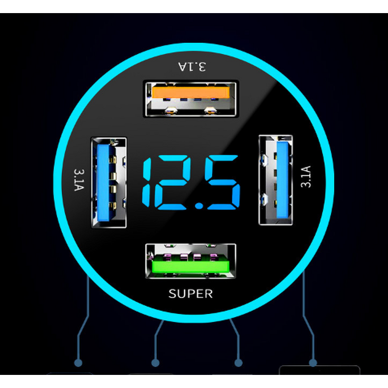 Car Charger Manufacturer - 4 in 1 USB 4 Ports 66W Fast PD QC3.0 with Led