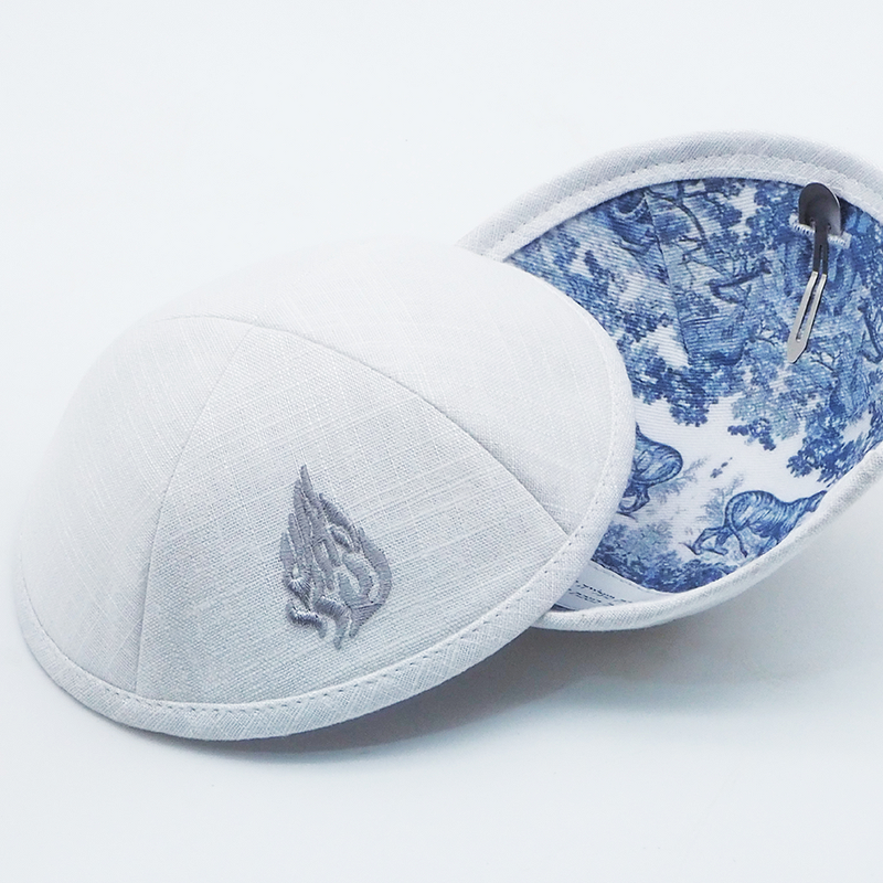 Kippah Manufacturer - Linen Flame Embroidery Custom Print Logo for Bar Mitzvah Gift