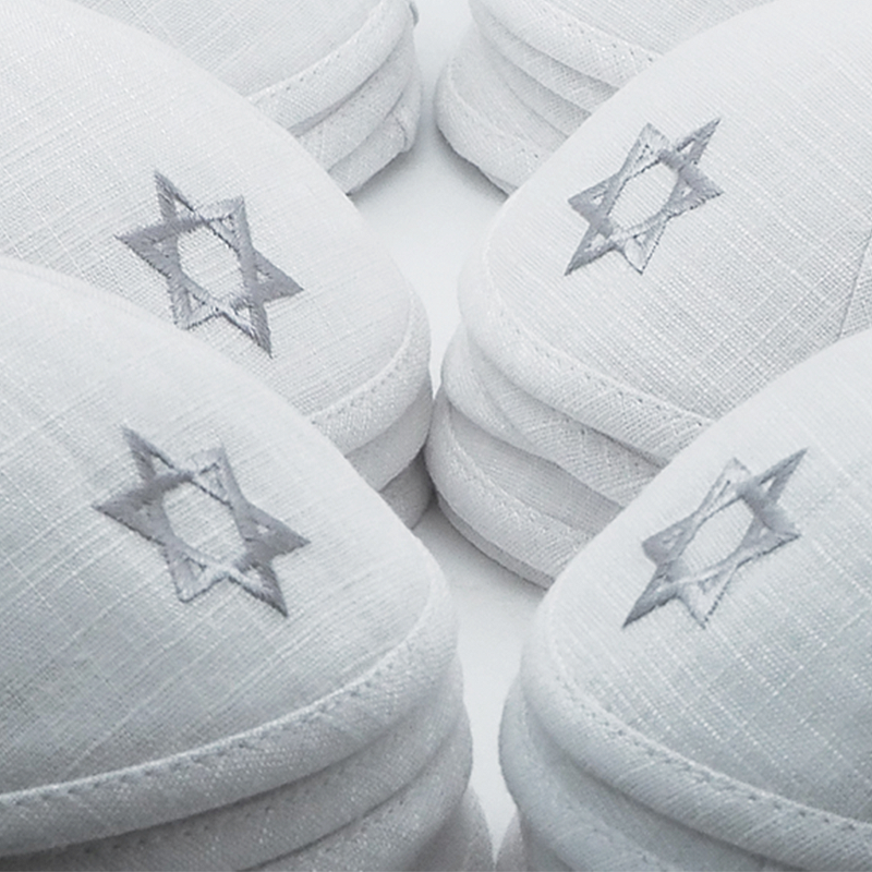 Kippah Manufacturer - White Linen Star of David Embroidery Custom Logo for Gift