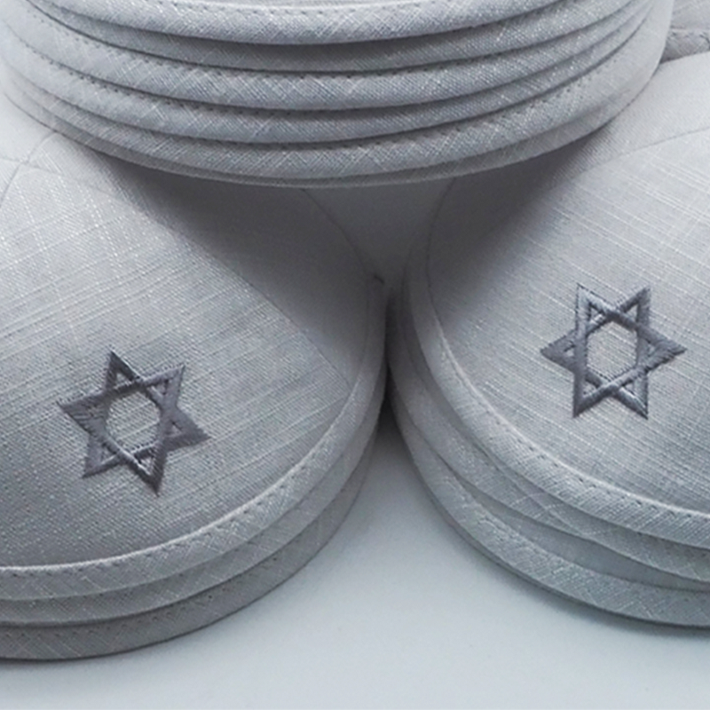 Kippah Manufacturer - White Linen Star of David Embroidery Custom Logo for Gift