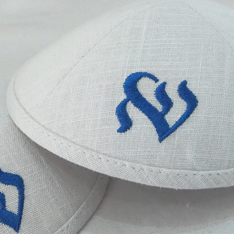 Kippah Manufacturer - White Linen Heart Embroidery Wholesale Custom Logo for Wedding