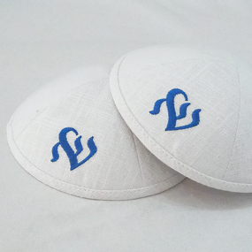Kippah Manufacturer - White Linen Heart Embroidery Wholesale Custom Logo for Wedding