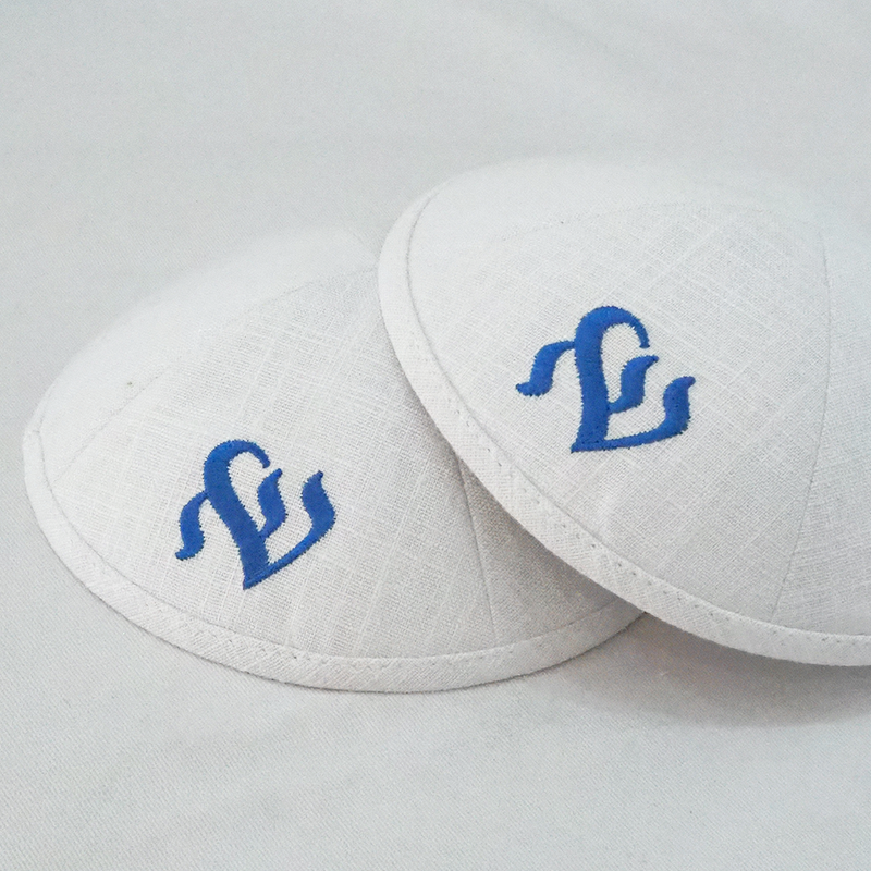 Kippah Manufacturer - White Linen Heart Embroidery Wholesale Custom Logo for Wedding