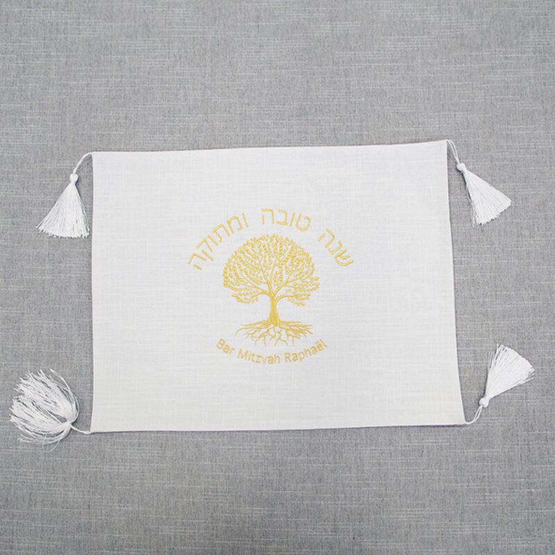 Challah Cover Manufacturer - Custom Embroidered Sacred Tree Hebrew Letter Shabbat