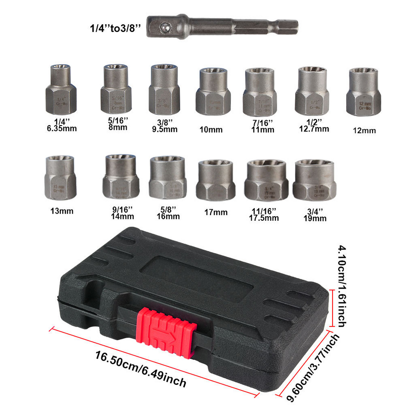 Socket Set Manufacturer - Sinodiving 14pcs 6.35-19mm Damaged Screw Extractor Socket
