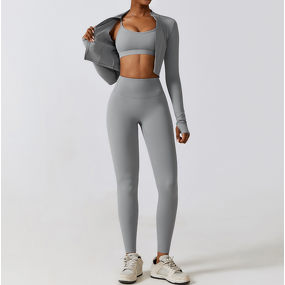 Yoga Sets Manufacturer - Wholesale 5 Pieces with Leggings Bra & Shawl Jacket