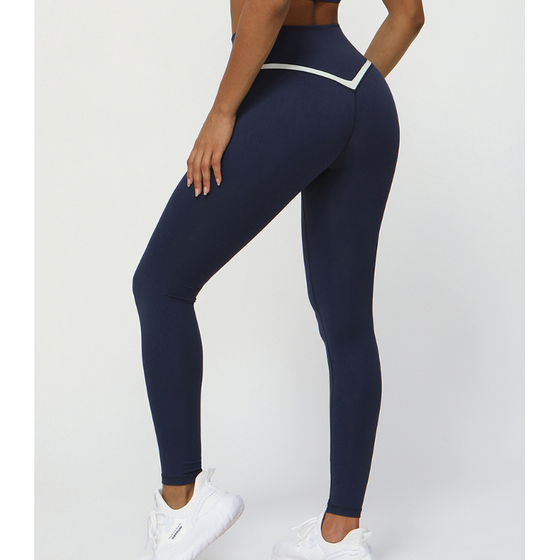 Yoga Leggings Manufacturer - Custom Logo Contrast Cross Waist Nude Running Tights