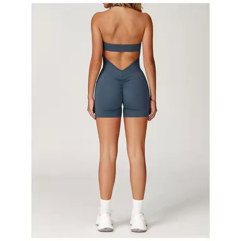 Yoga Jumpsuit Manufacturer - Custom Sportswear Hollow Beauty Back Hanging Neck Brushed