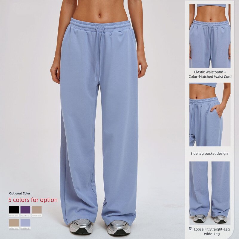 Sweatpants Manufacturer - Solid Color Low-Waist Loose Fit with Drawstring Pockets