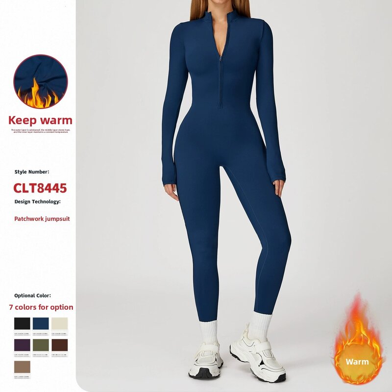 Yoga Bodysuit Manufacturer - Custom Logo Seamless Half-Zip Unitard Long Sleeve