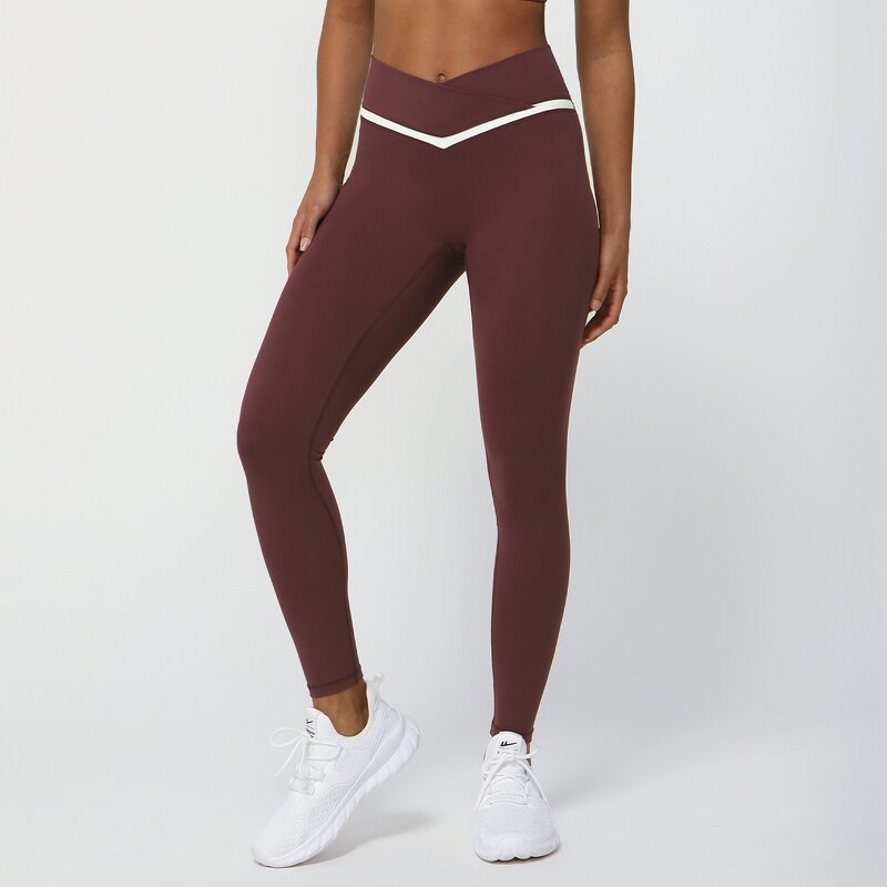 Yoga Leggings Manufacturer - Custom Logo Contrast Cross Waist Nude Running Tights