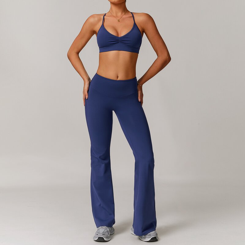 Yoga Set Manufacturer - 2-Piece Workout Outfit with Flared Trouser & Cross Back Bra