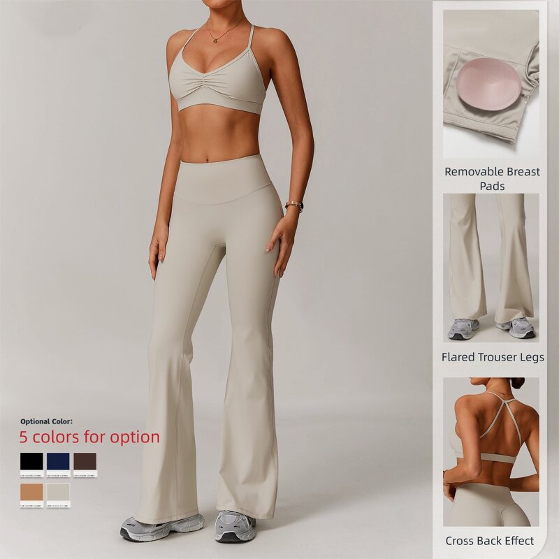 Yoga Set Manufacturer - 2-Piece Workout Outfit with Flared Trouser & Cross Back Bra