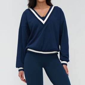 Fitness Top Manufacturer - Women's Casual Running V Neck Colour-Blocking Breathable Hoodies