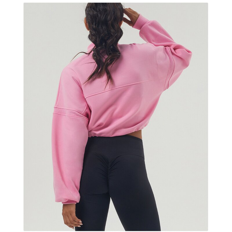 Hoodie Manufacturer - Women's Quarter Zip Pullover with Drawstring Custom Logo Two-Piece