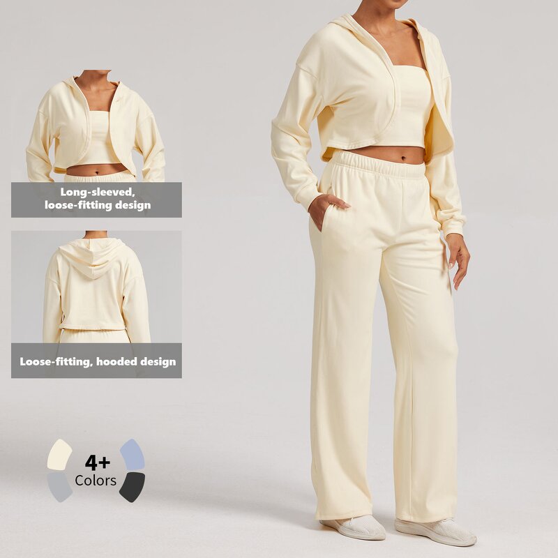 Yoga Sets Manufacturer - 3pcs High Quality Soft Crop Top Jackets Custom Logo for Women