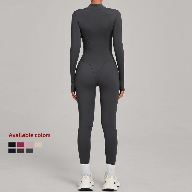 Gym Jumpsuit Manufacturer - Winter Warm Zip-Up One-Piece with Thumb Button Design