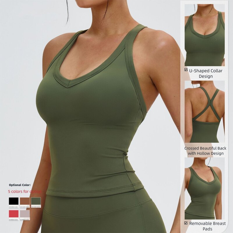 Yoga Vest Manufacturer - Fashionable Breathable with U-Neck Hollow-Out Back & Removable Pads