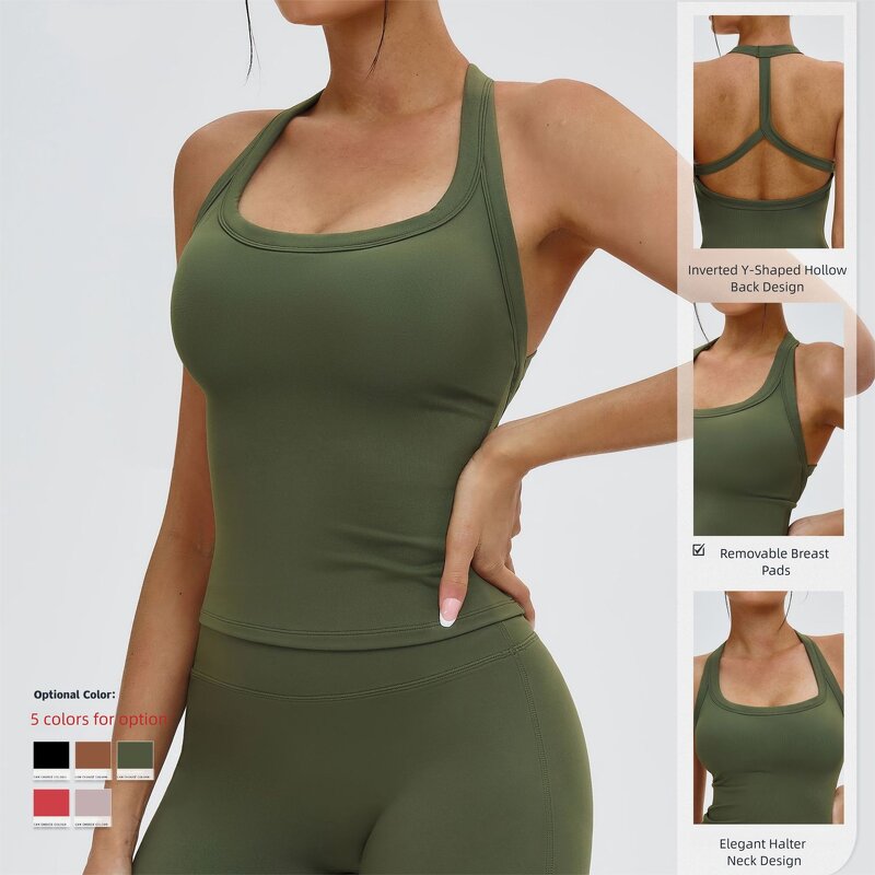 Yoga Top Manufacturer - Breathable Solid Color High Stretch Y-Shaped Hollow Back