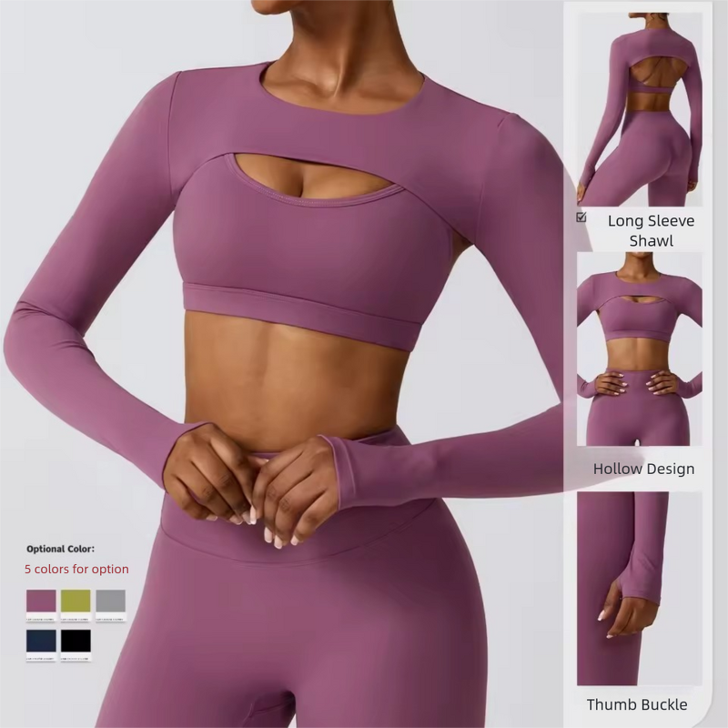 Yoga Sets Manufacturer - Wholesale 5 Pieces with Leggings Bra & Shawl Jacket