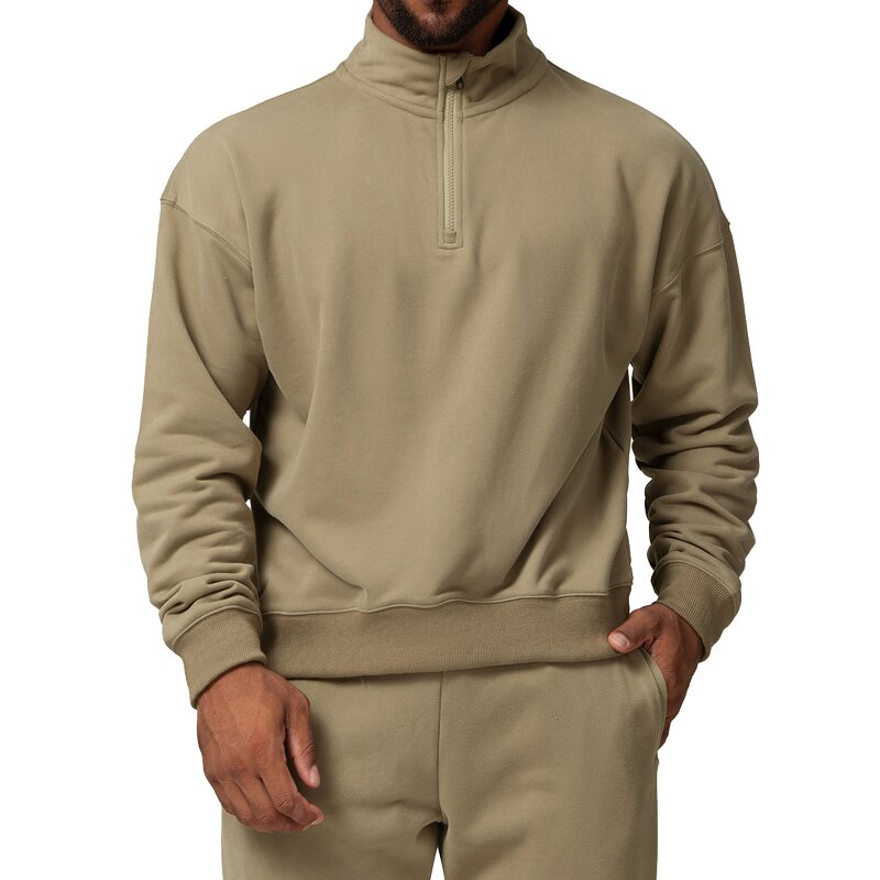 Fitness Sweatshirt Manufacturer - Men's Long-Sleeve Quarter-Zip Breathable Solid Color