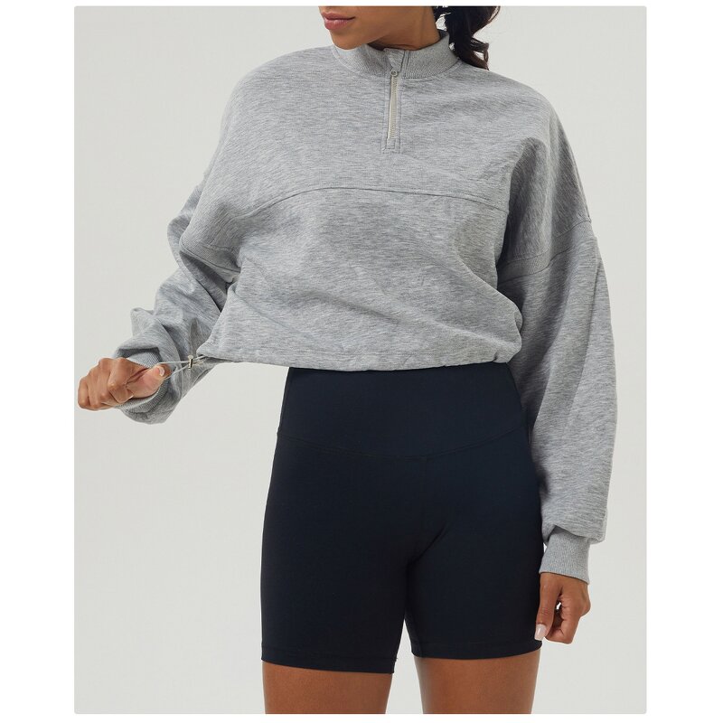 Hoodie Manufacturer - Women's Quarter Zip Pullover with Drawstring Custom Logo Two-Piece