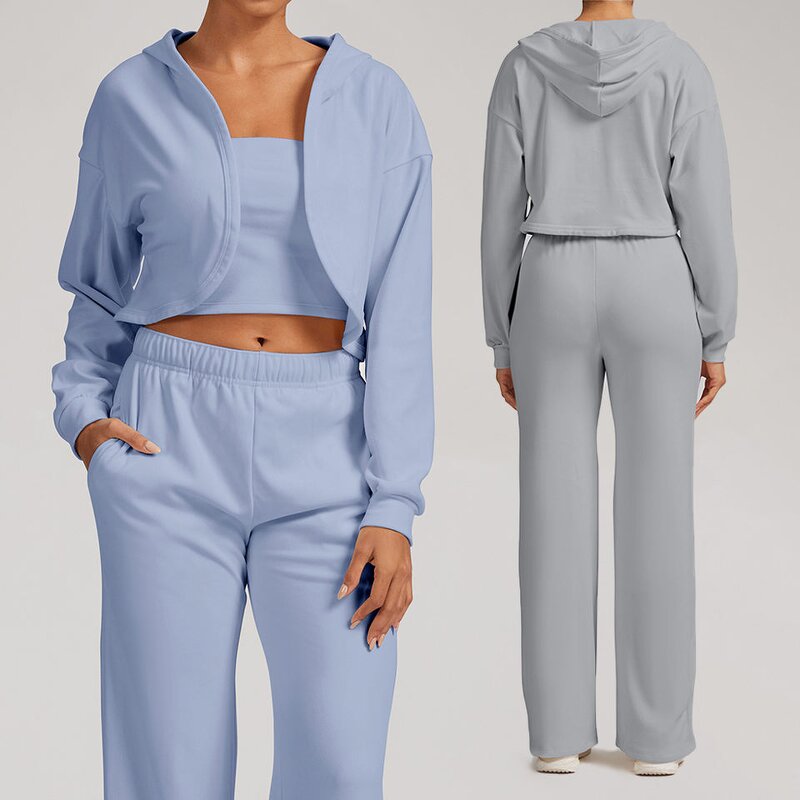 Yoga Sets Manufacturer - 3pcs High Quality Soft Crop Top Jackets Custom Logo for Women