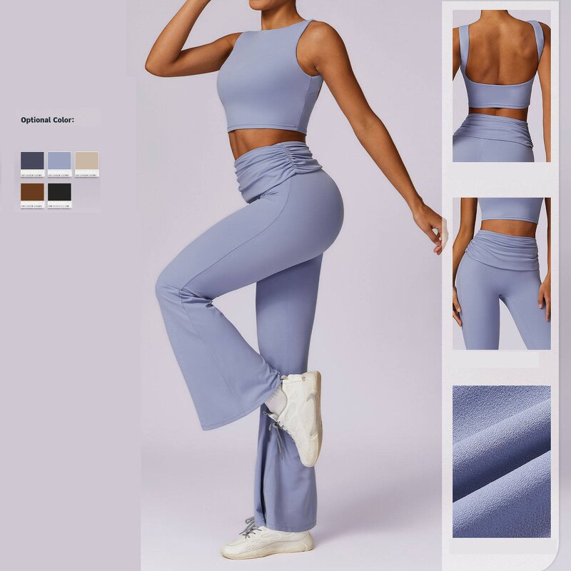 Legging Manufacturer - Custom Logo Nylon Nude Feeling High Waist Fold Over Flared