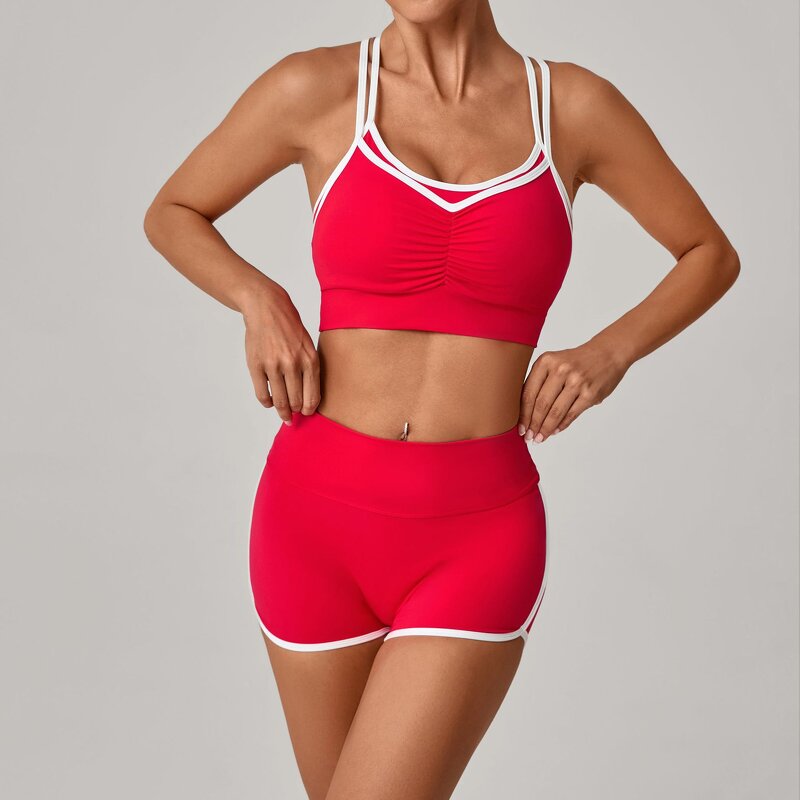 Yoga Set Manufacturer - Women's 2-Piece Crossed Shoulder Strap Vest & High Waist Shorts
