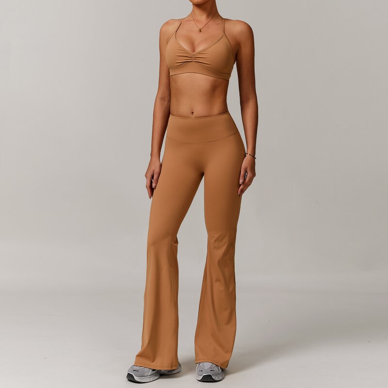 Yoga Set Manufacturer - 2-Piece Workout Outfit with Flared Trouser & Cross Back Bra