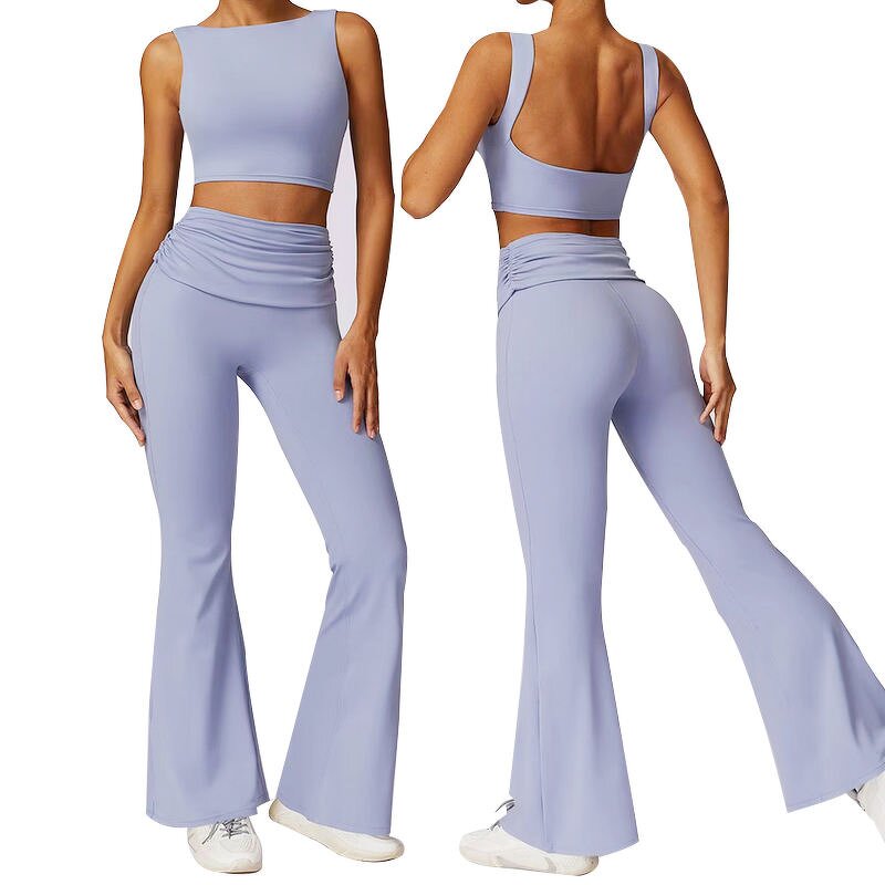 Legging Manufacturer - Custom Logo Nylon Nude Feeling High Waist Fold Over Flared