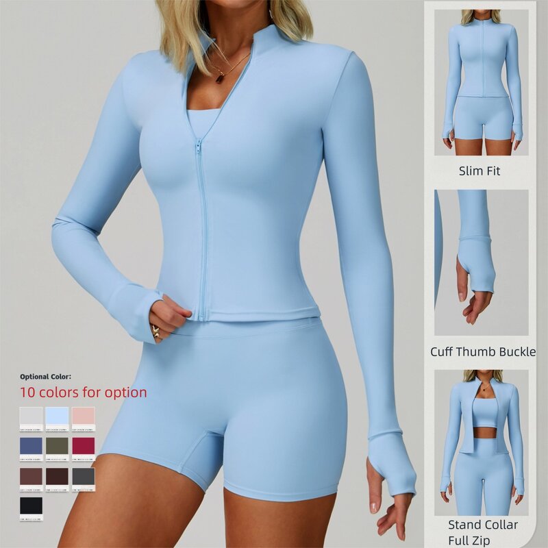 Sports Jacket Manufacturer - Women's Zippered Slim-Fit with Thumb Buckle Stand Collar