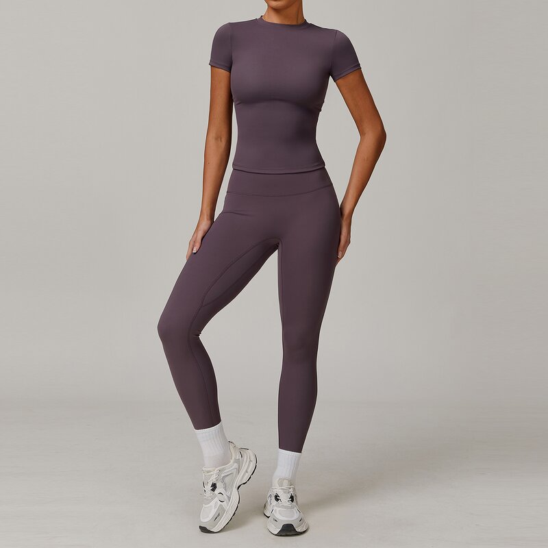 Yoga Sets Manufacturer - 2PCS Short Sleeve Sports Shirt & High Waist Leggings